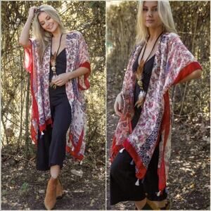 BOHO Women’s Paisley Floral Print Tassel Kimono Swim Coverup